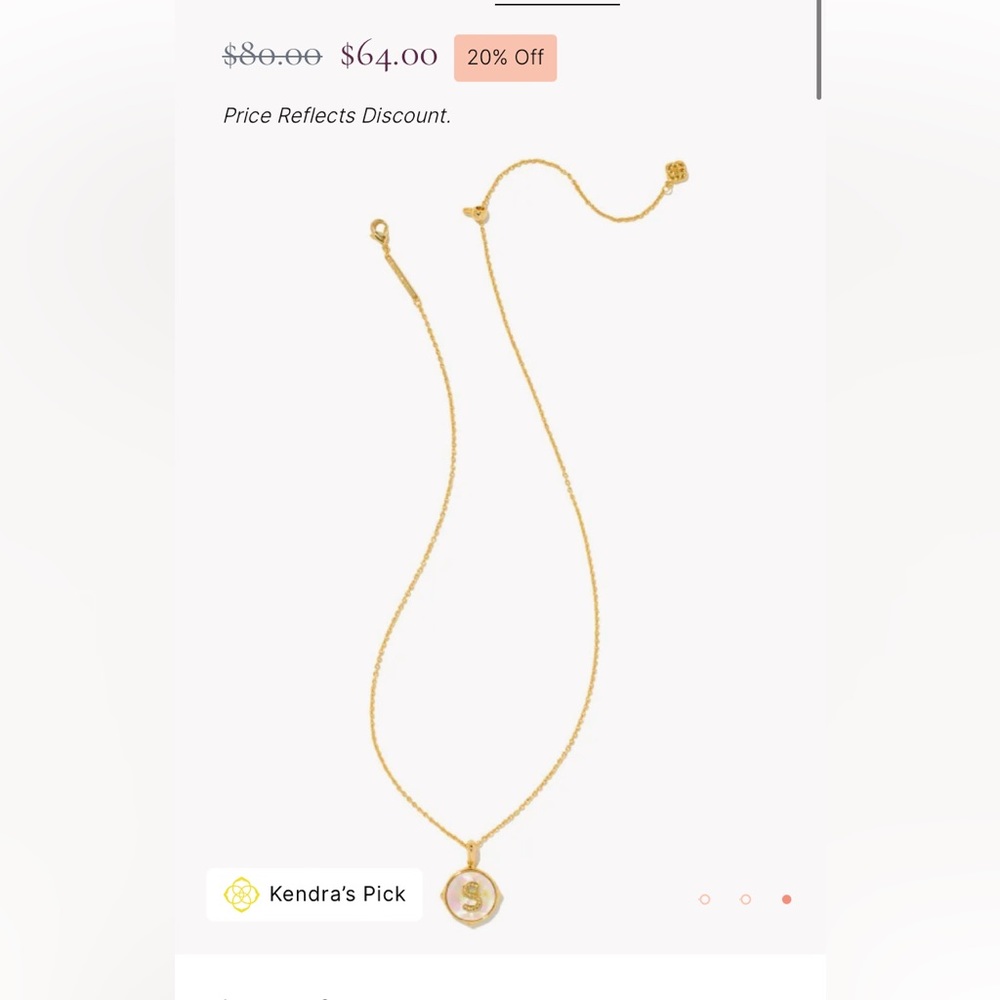 Kendra Scott Hold Disk Reversible Pendant Necklace Iridescent “S” Initial Letter
